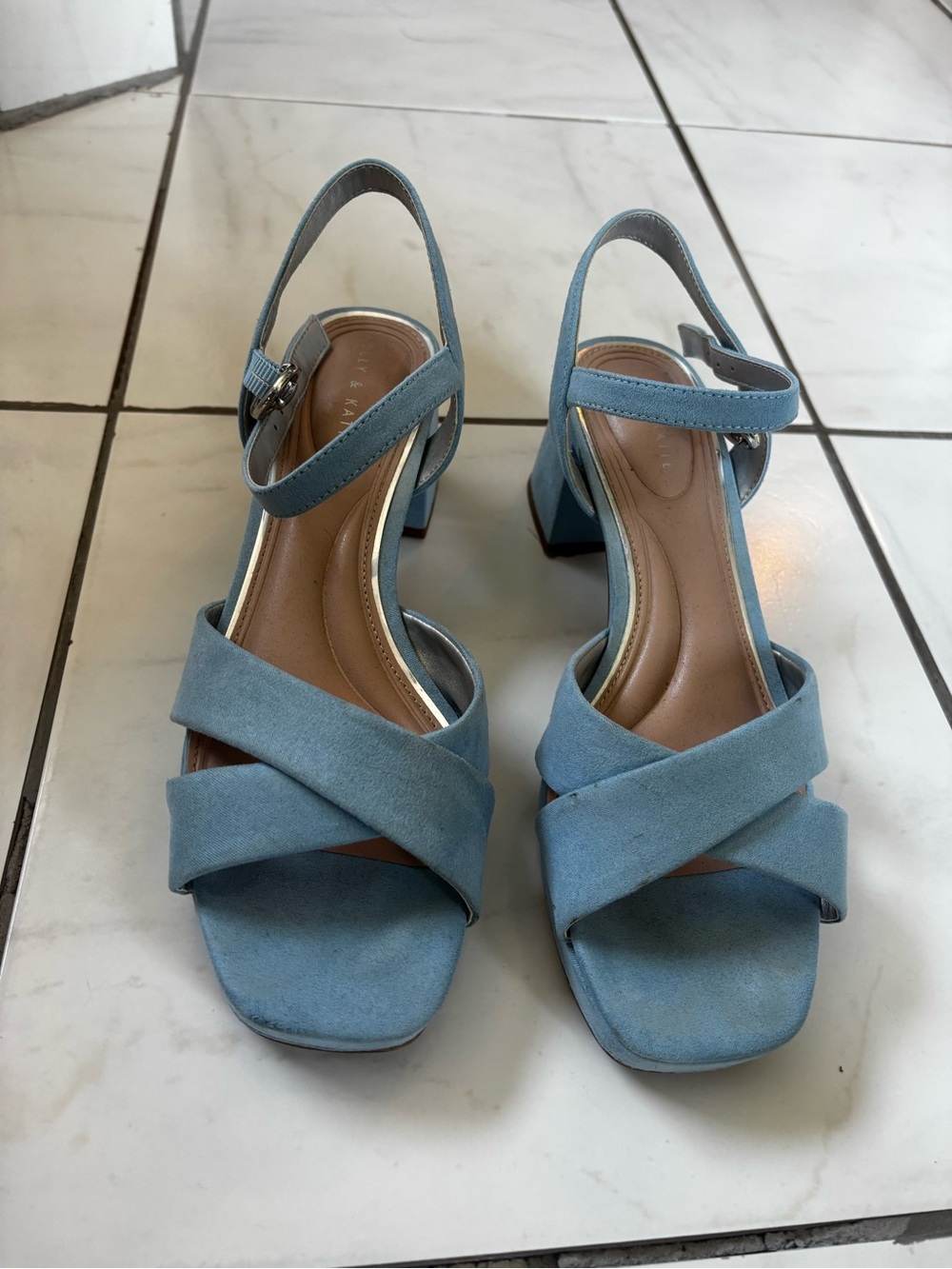 Katie and Kelly Light Blue Strappy Block Heel Sandals - Picture 3 of 3